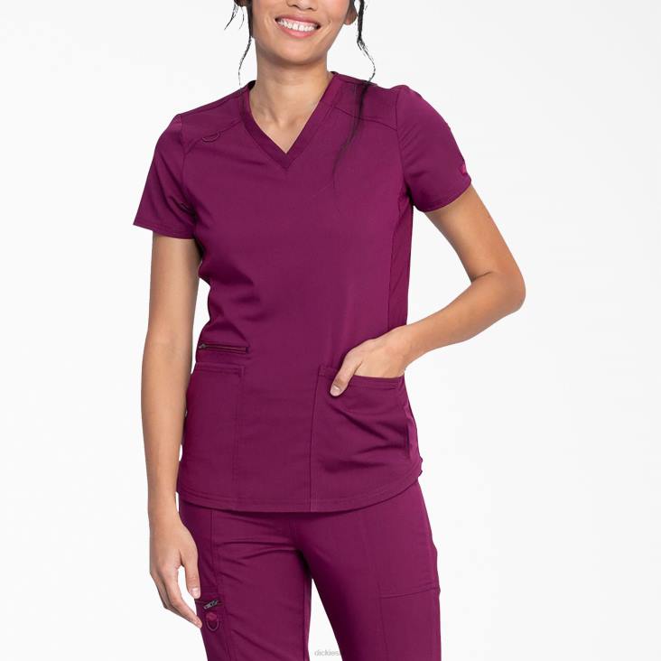 vrouwen Dickies balance top met v-hals en ritszak wijn (winnen) kleding 6F0X2481
