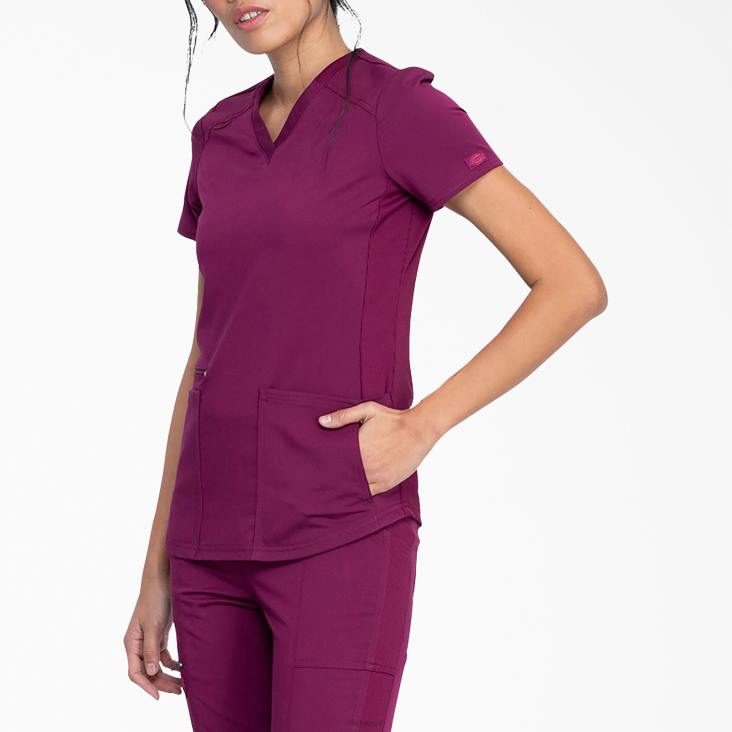 vrouwen Dickies balance top met v-hals en ritszak wijn (winnen) kleding 6F0X2481
