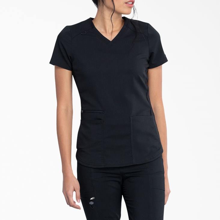 vrouwen Dickies balance top met v-hals en ritszak zwart (zwart) kleding 6F0X2473