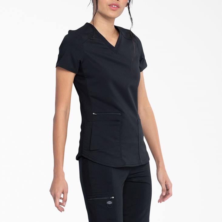 vrouwen Dickies balance top met v-hals en ritszak zwart (zwart) kleding 6F0X2473