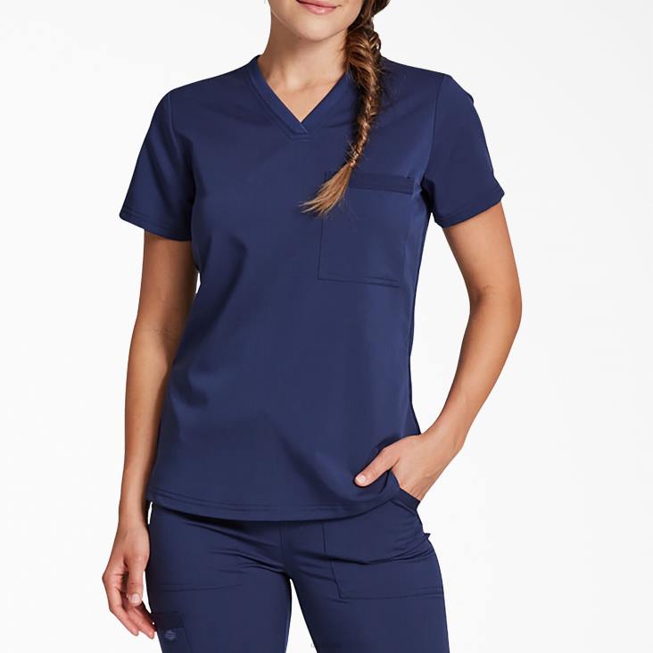 vrouwen Dickies balance top met v-hals op de borstzak marineblauw (nvy) kleding 6F0X2599