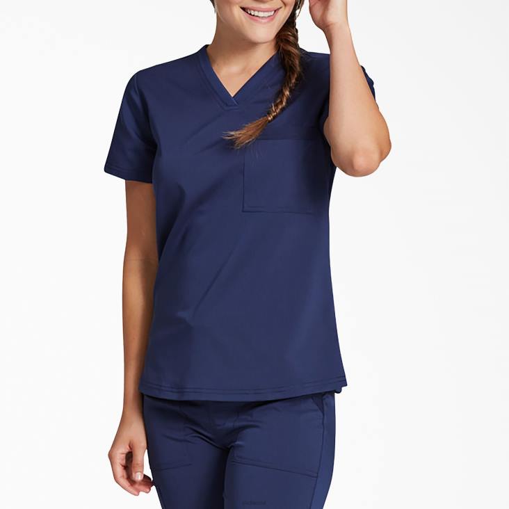 vrouwen Dickies balance top met v-hals op de borstzak marineblauw (nvy) kleding 6F0X2599