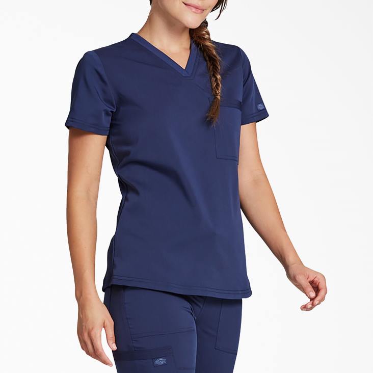 vrouwen Dickies balance top met v-hals op de borstzak marineblauw (nvy) kleding 6F0X2599
