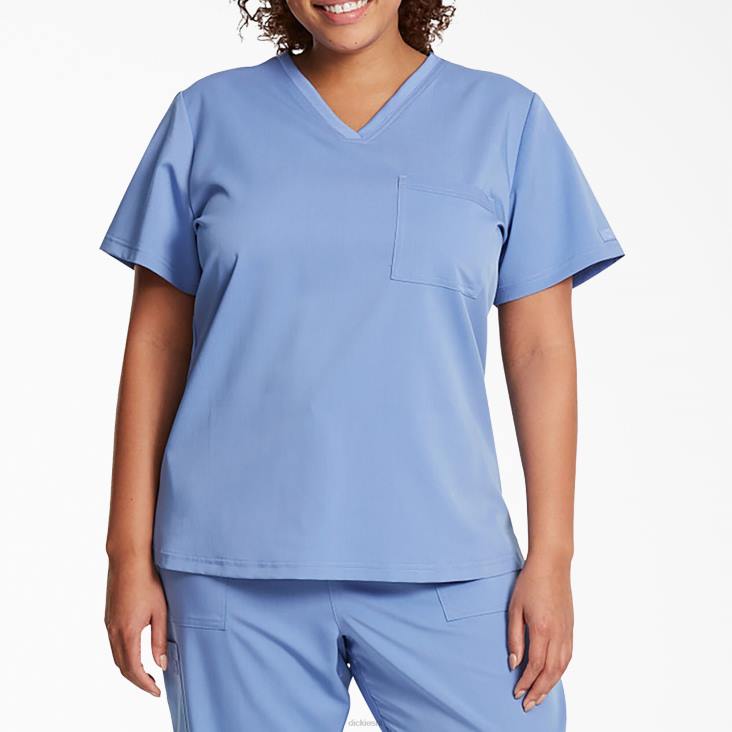 vrouwen Dickies balance top met v-hals op de borstzak plafond blauw (cbl) kleding 6F0X2598