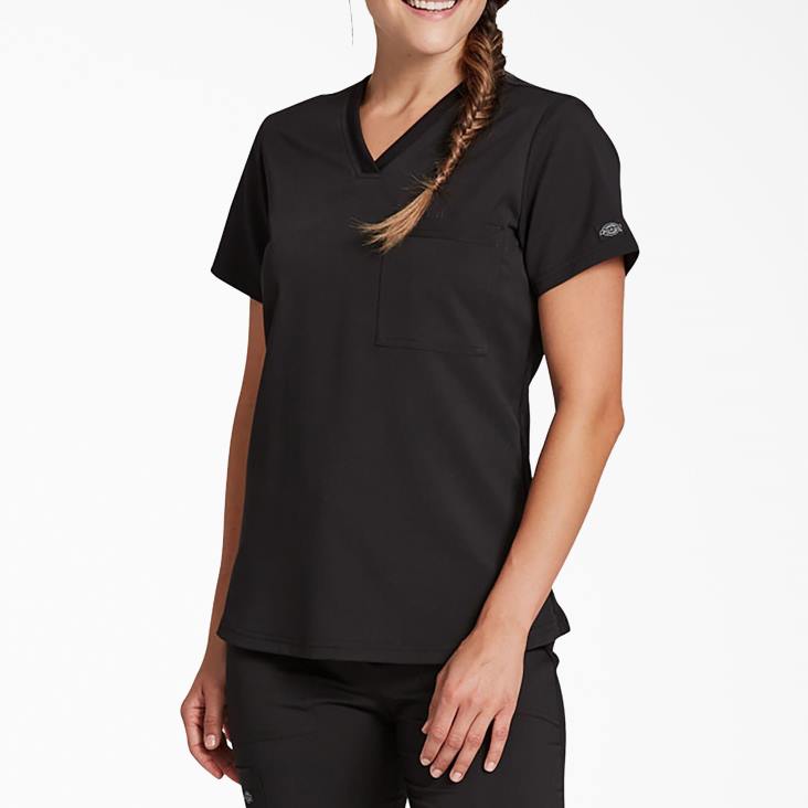 vrouwen Dickies balance top met v-hals op de borstzak zwart (zwart) kleding 6F0X2597