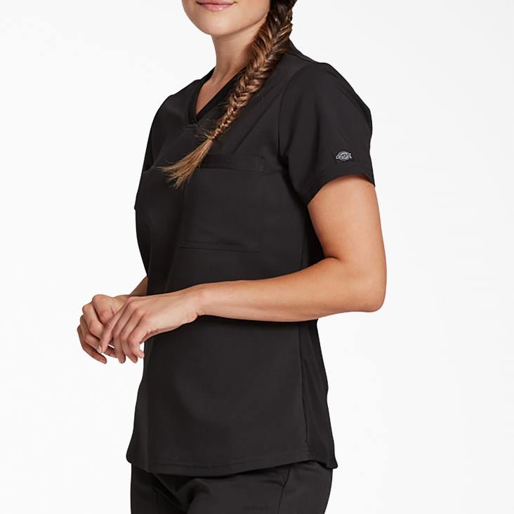 vrouwen Dickies balance top met v-hals op de borstzak zwart (zwart) kleding 6F0X2597