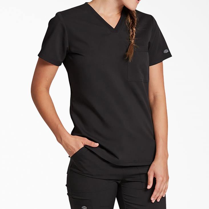 vrouwen Dickies balance top met v-hals op de borstzak zwart (zwart) kleding 6F0X2597