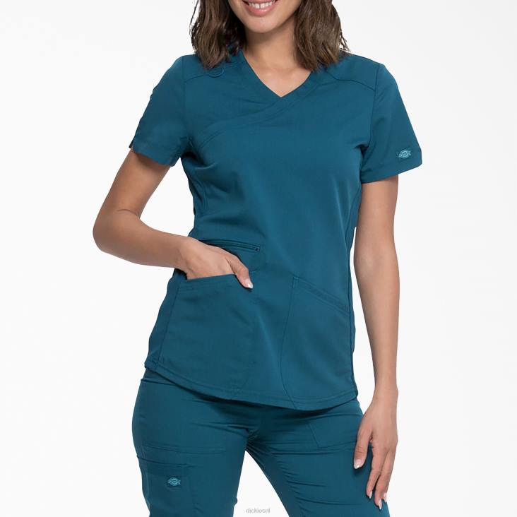 vrouwen Dickies balans mock wrap scrub top caribisch blauw (crb) kleding 6F0X2538