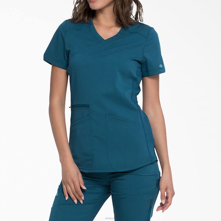 vrouwen Dickies balans mock wrap scrub top caribisch blauw (crb) kleding 6F0X2538
