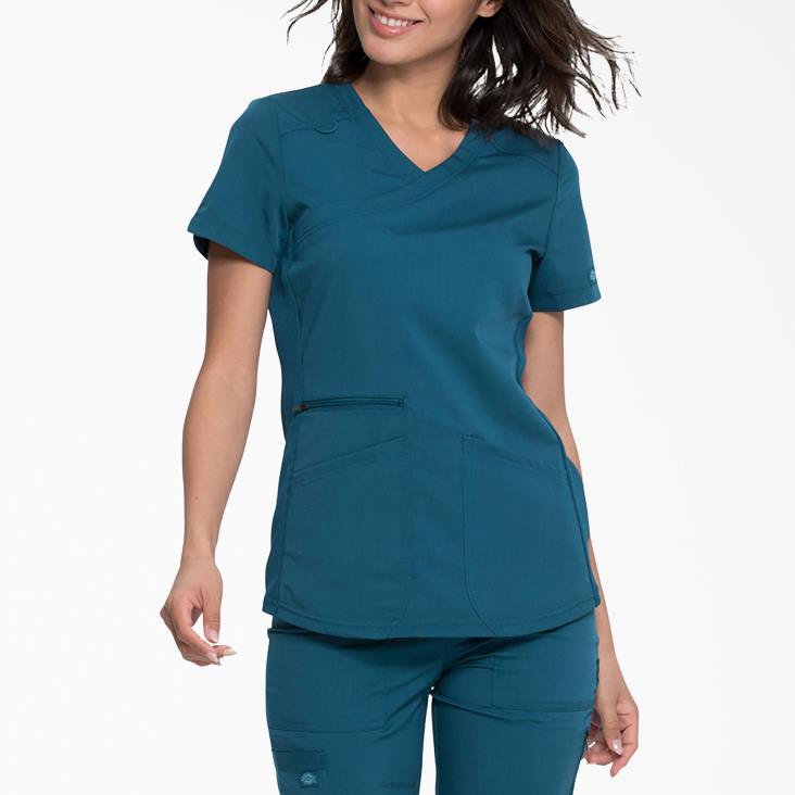 vrouwen Dickies balans mock wrap scrub top caribisch blauw (crb) kleding 6F0X2538