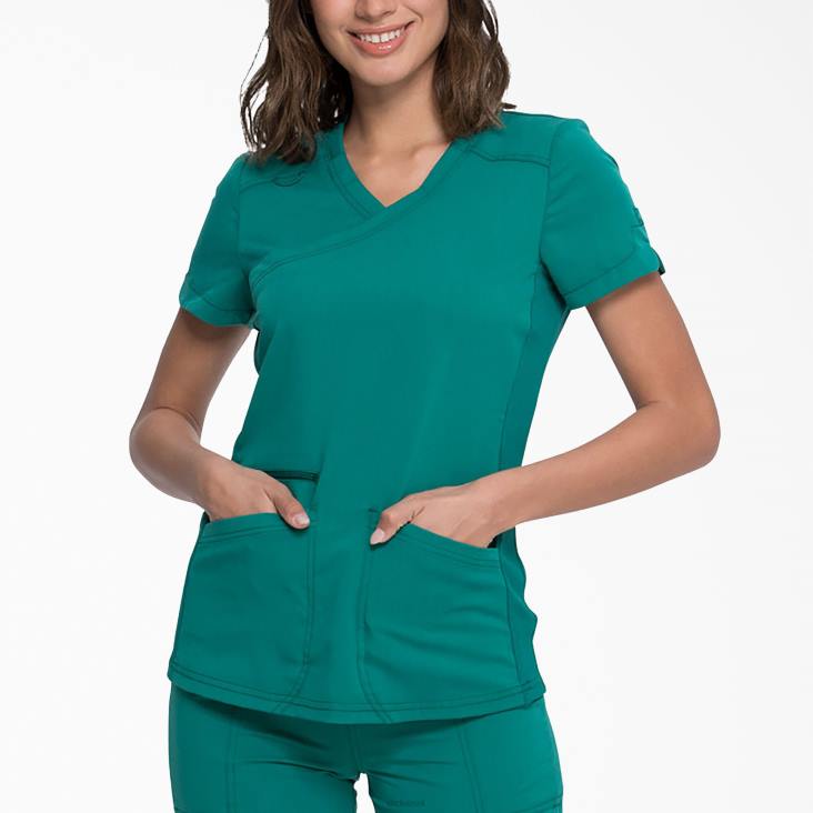 vrouwen Dickies balans mock wrap scrub top jager groen (htr) kleding 6F0X2539