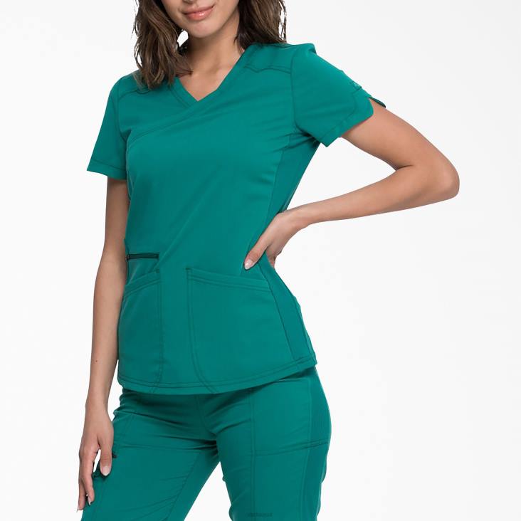 vrouwen Dickies balans mock wrap scrub top jager groen (htr) kleding 6F0X2539