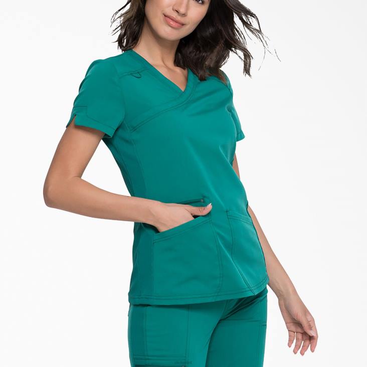 vrouwen Dickies balans mock wrap scrub top jager groen (htr) kleding 6F0X2539
