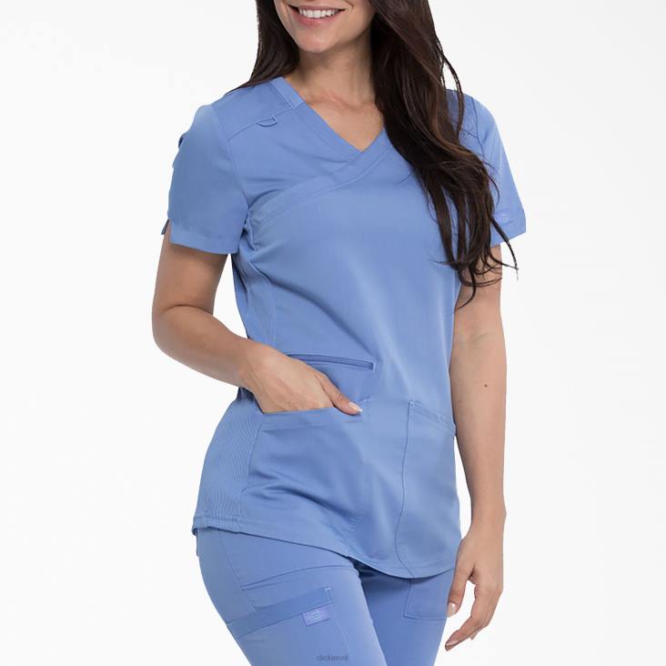 vrouwen Dickies balans mock wrap scrub top plafond blauw (cbl) kleding 6F0X2537