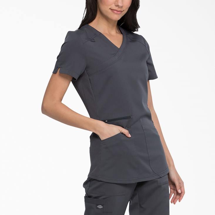 vrouwen Dickies balans mock wrap scrub top tin grijs (bank) kleding 6F0X2541