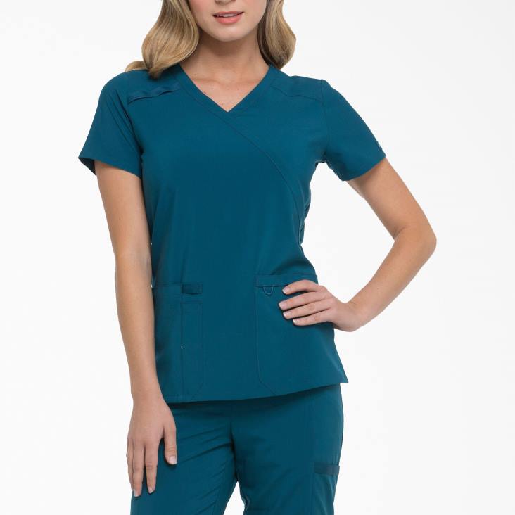 vrouwen Dickies eds essentials mock wrap scrub top caribisch blauw (crb) kleding 6F0X2635