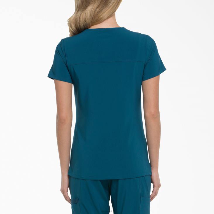 vrouwen Dickies eds essentials mock wrap scrub top caribisch blauw (crb) kleding 6F0X2635