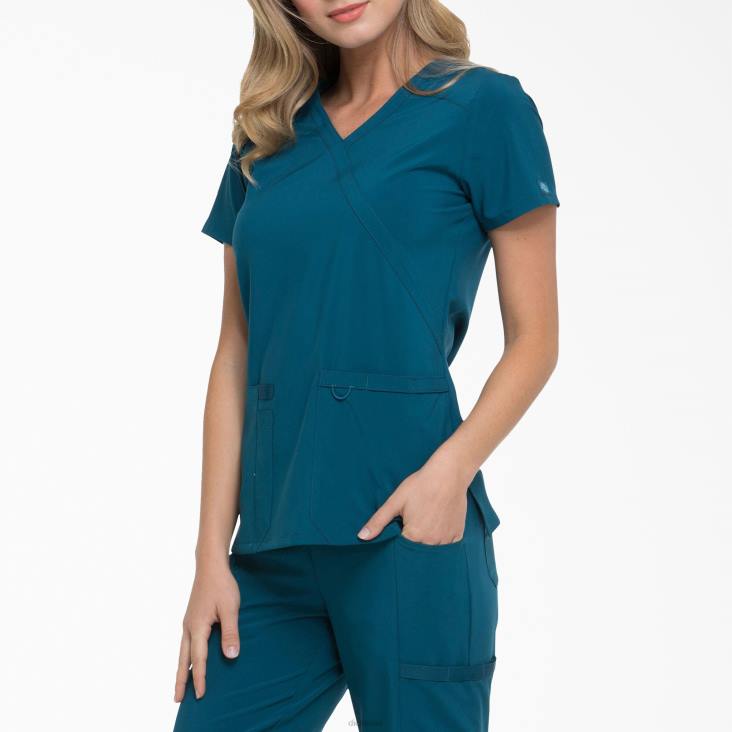 vrouwen Dickies eds essentials mock wrap scrub top caribisch blauw (crb) kleding 6F0X2635
