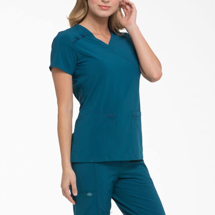 vrouwen Dickies eds essentials mock wrap scrub top caribisch blauw (crb) kleding 6F0X2635