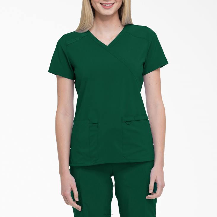 vrouwen Dickies eds essentials mock wrap scrub top jager groen (htr) kleding 6F0X2639