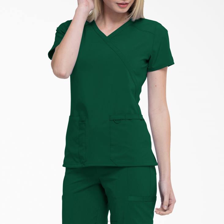 vrouwen Dickies eds essentials mock wrap scrub top jager groen (htr) kleding 6F0X2639
