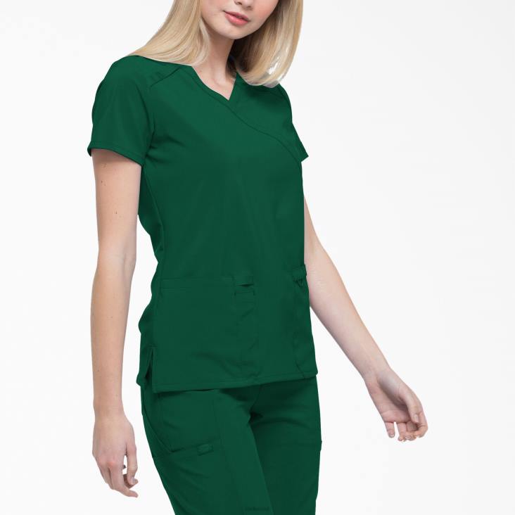 vrouwen Dickies eds essentials mock wrap scrub top jager groen (htr) kleding 6F0X2639