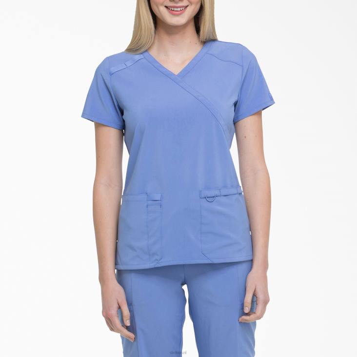 vrouwen Dickies eds essentials mock wrap scrub top plafond blauw (cbl) kleding 6F0X2634