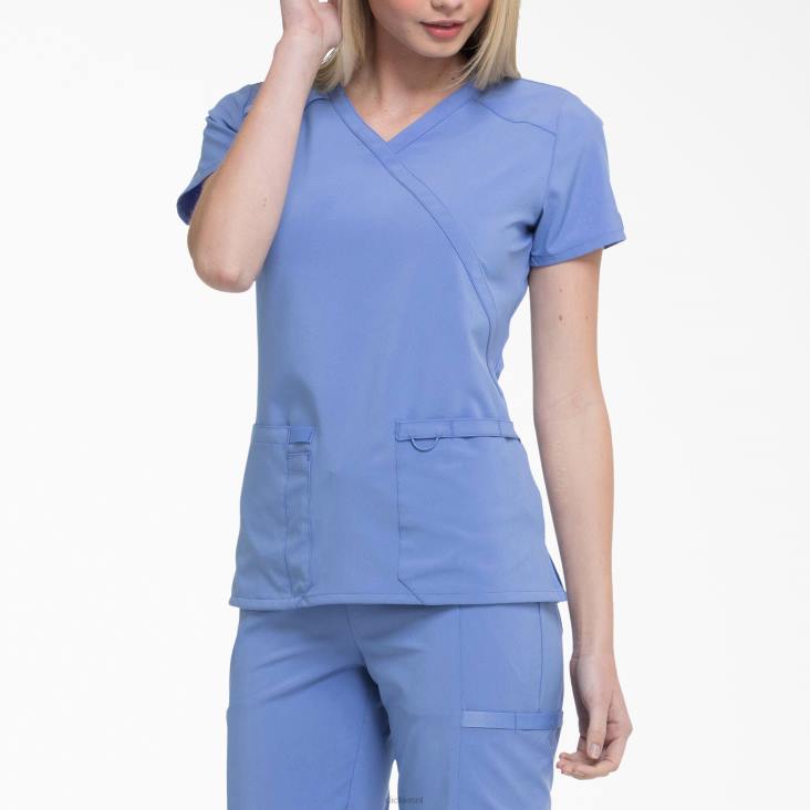 vrouwen Dickies eds essentials mock wrap scrub top plafond blauw (cbl) kleding 6F0X2634