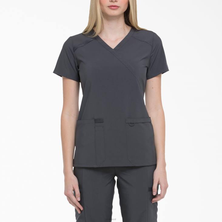 vrouwen Dickies eds essentials mock wrap scrub top tin grijs (bank) kleding 6F0X2641
