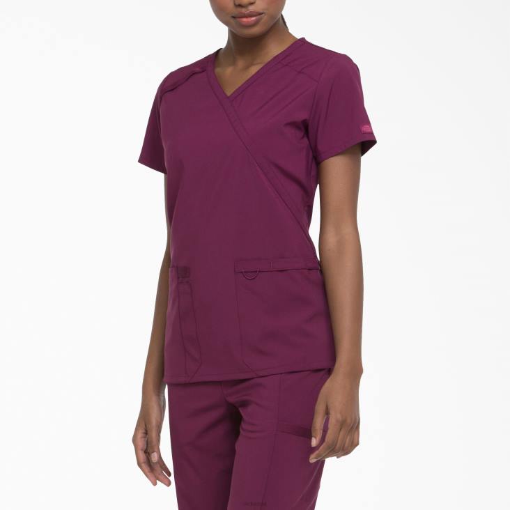 vrouwen Dickies eds essentials mock wrap scrub top wijn (winnen) kleding 6F0X2643