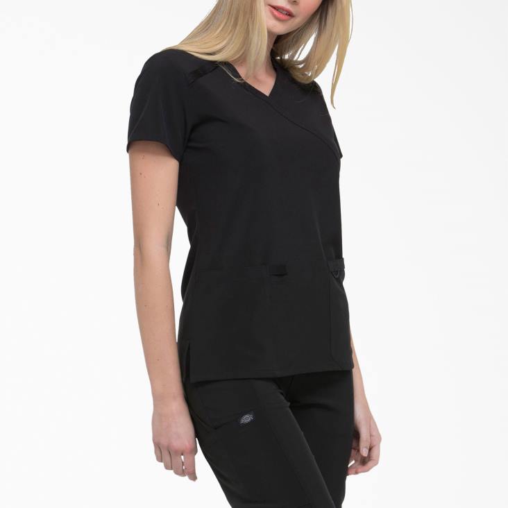 vrouwen Dickies eds essentials mock wrap scrub top zwart (zwart) kleding 6F0X2633