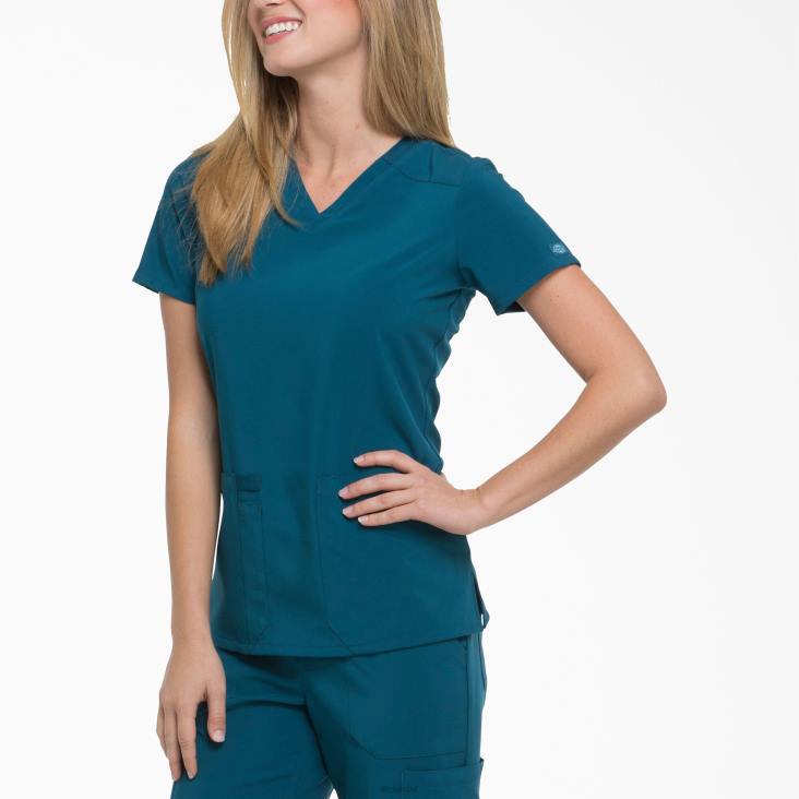 vrouwen Dickies eds essentials scrub top met v-hals caribisch blauw (crb) kleding 6F0X2446