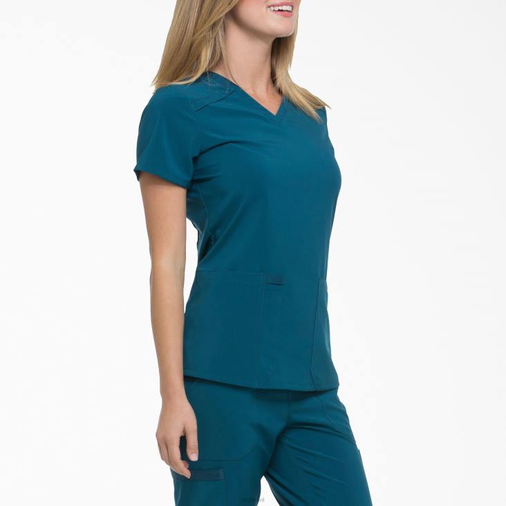 vrouwen Dickies eds essentials scrub top met v-hals caribisch blauw (crb) kleding 6F0X2446