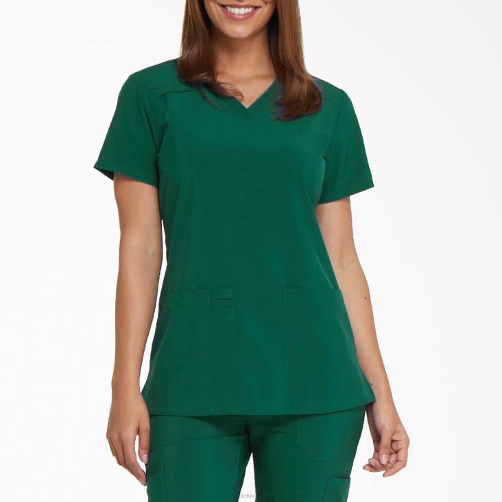 vrouwen Dickies eds essentials scrub top met v-hals jager groen (htr) kleding 6F0X2453