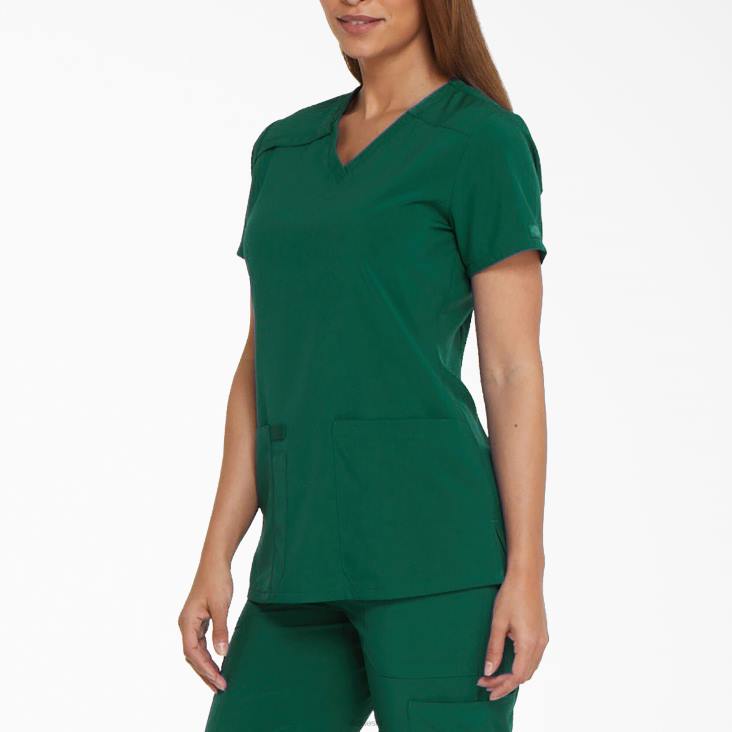 vrouwen Dickies eds essentials scrub top met v-hals jager groen (htr) kleding 6F0X2453