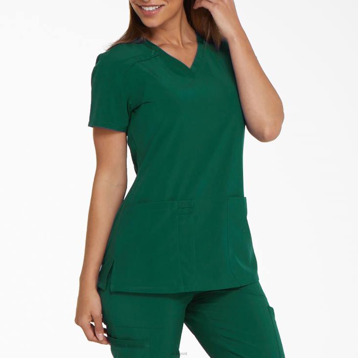 vrouwen Dickies eds essentials scrub top met v-hals jager groen (htr) kleding 6F0X2453