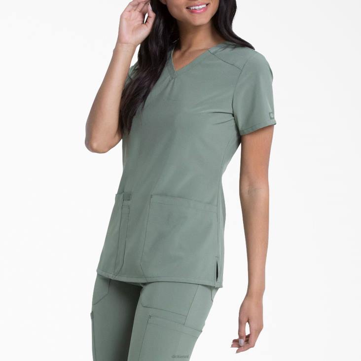 vrouwen Dickies eds essentials scrub top met v-hals olijfgroen (oli) kleding 6F0X2455