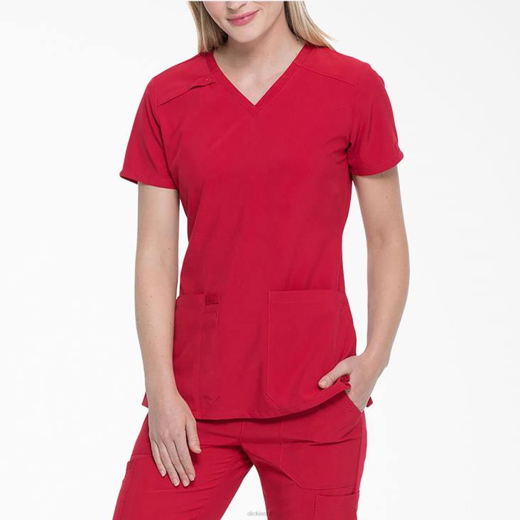 vrouwen Dickies eds essentials scrub top met v-hals rood (rd) kleding 6F0X2458