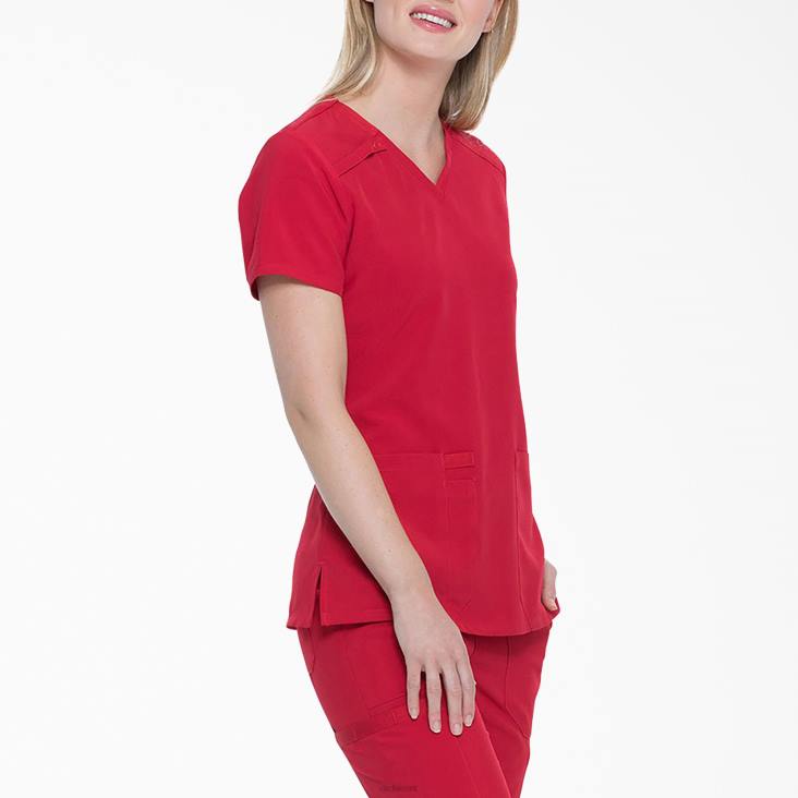 vrouwen Dickies eds essentials scrub top met v-hals rood (rd) kleding 6F0X2458