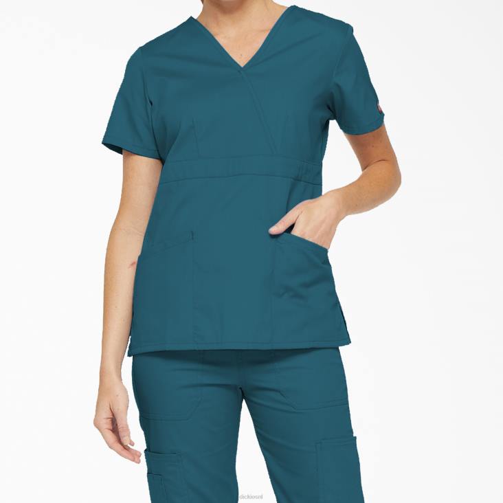 vrouwen Dickies eds handtekening mock wrap scrub top caribisch blauw (crb) kleding 6F0X2614