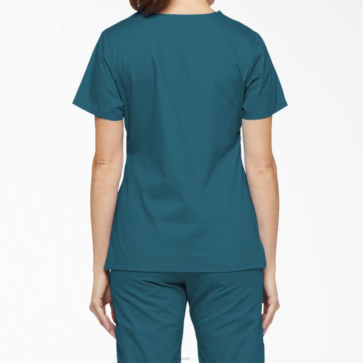 vrouwen Dickies eds handtekening mock wrap scrub top caribisch blauw (crb) kleding 6F0X2614