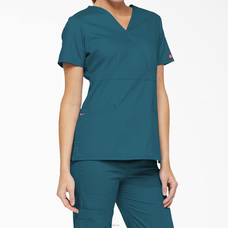 vrouwen Dickies eds handtekening mock wrap scrub top caribisch blauw (crb) kleding 6F0X2614