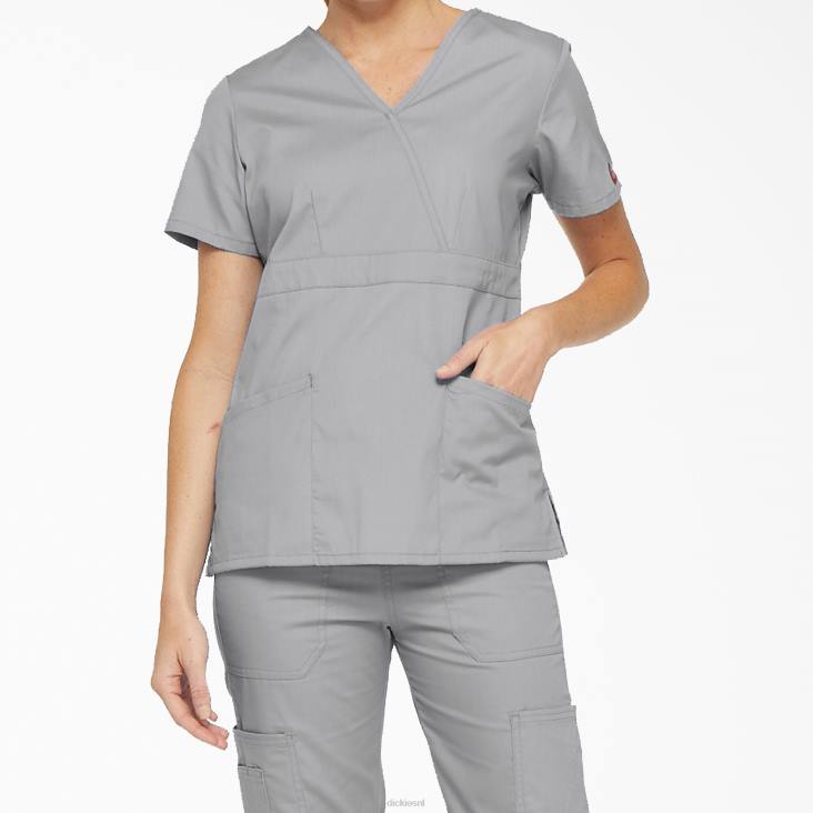 vrouwen Dickies eds handtekening mock wrap scrub top grijs (gy) kleding 6F0X2619