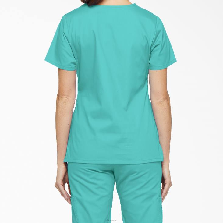 vrouwen Dickies eds handtekening mock wrap scrub top groenblauw (dtl) kleding 6F0X2615