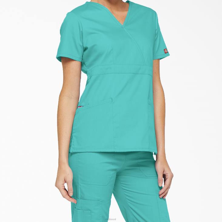 vrouwen Dickies eds handtekening mock wrap scrub top groenblauw (dtl) kleding 6F0X2615