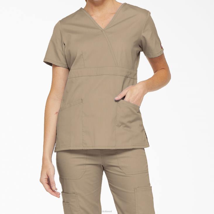 vrouwen Dickies eds handtekening mock wrap scrub top kaki (kha) kleding 6F0X2620
