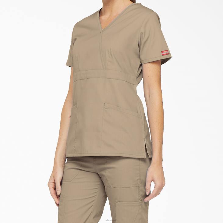 vrouwen Dickies eds handtekening mock wrap scrub top kaki (kha) kleding 6F0X2620
