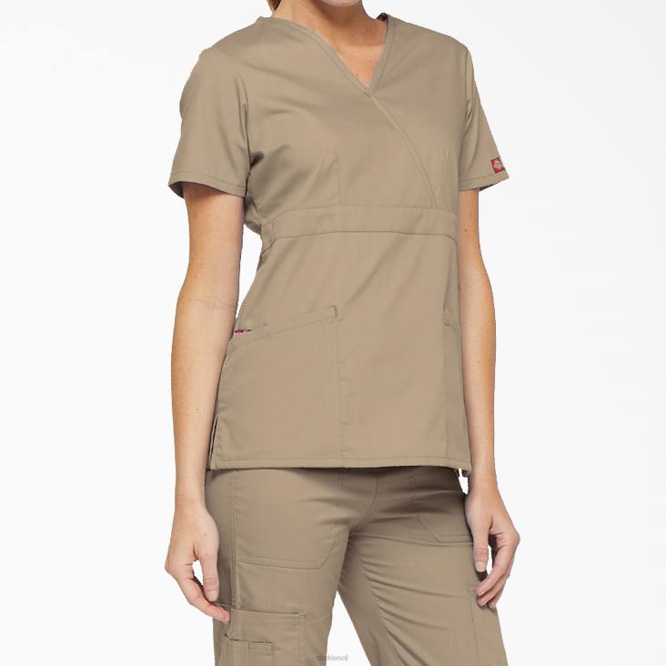 vrouwen Dickies eds handtekening mock wrap scrub top kaki (kha) kleding 6F0X2620