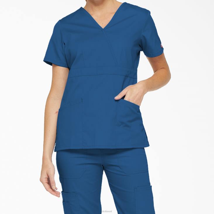 vrouwen Dickies eds handtekening mock wrap scrub top koningsblauw (rb) kleding 6F0X2624
