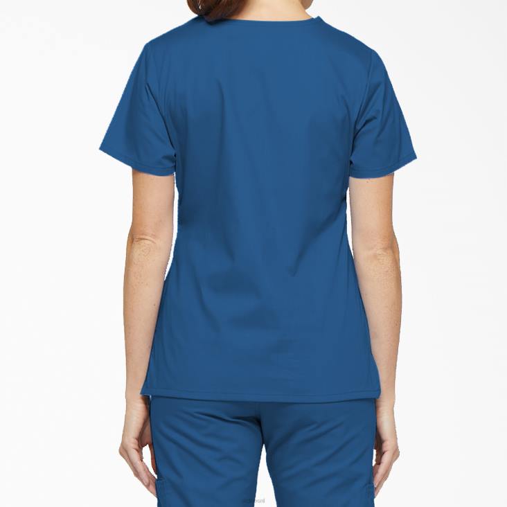 vrouwen Dickies eds handtekening mock wrap scrub top koningsblauw (rb) kleding 6F0X2624